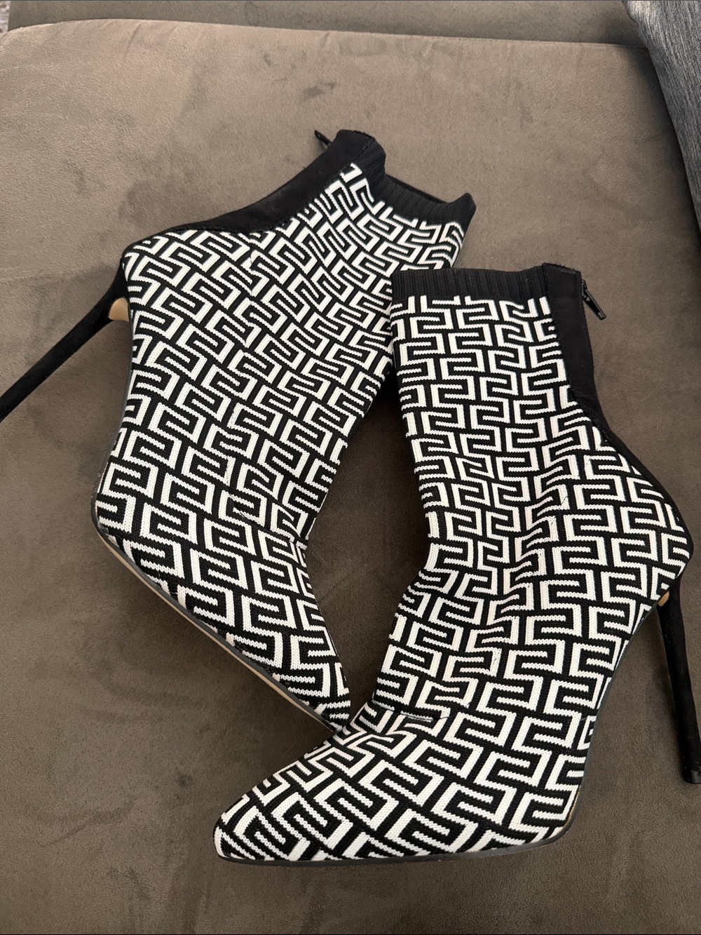 Black & White Geometric Sock Booties - Pointed Stiletto